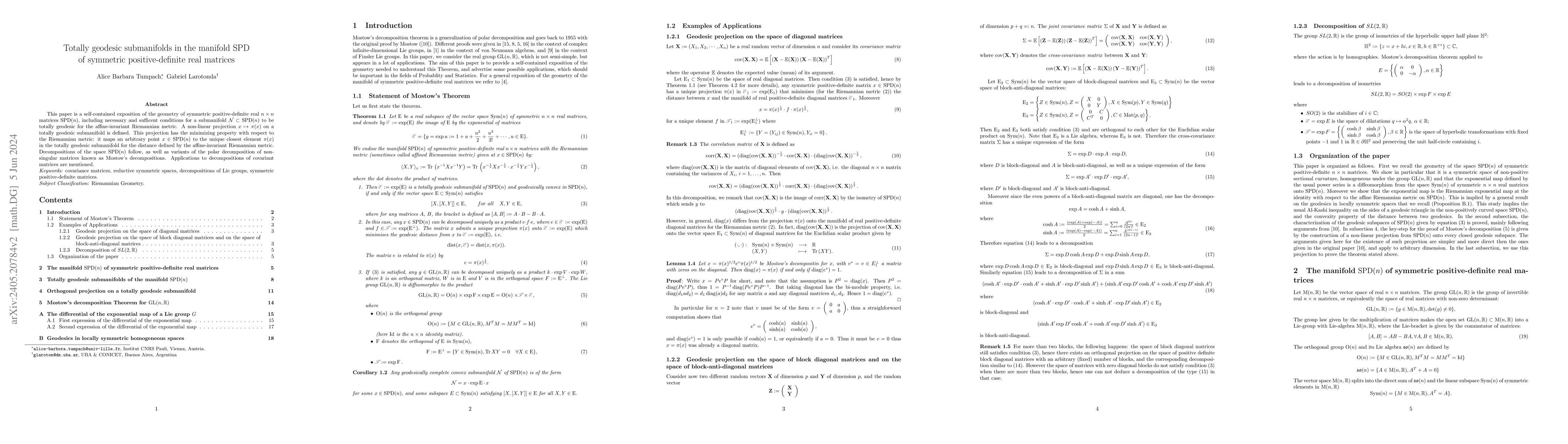Thumbnail for Totally geodesic submanifolds in the manifold SPD of symmetric
  positive-definite real matrices