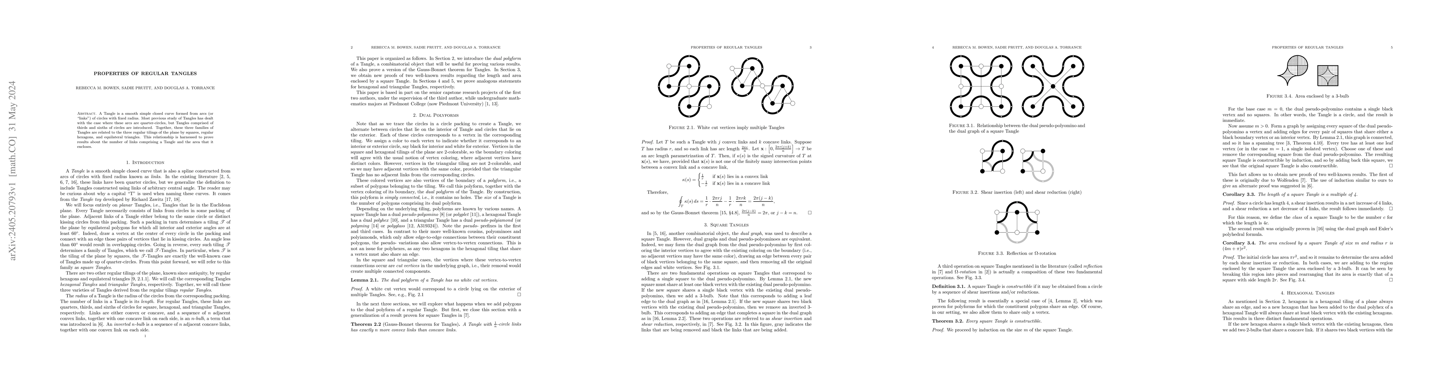 Thumbnail for Properties of regular Tangles