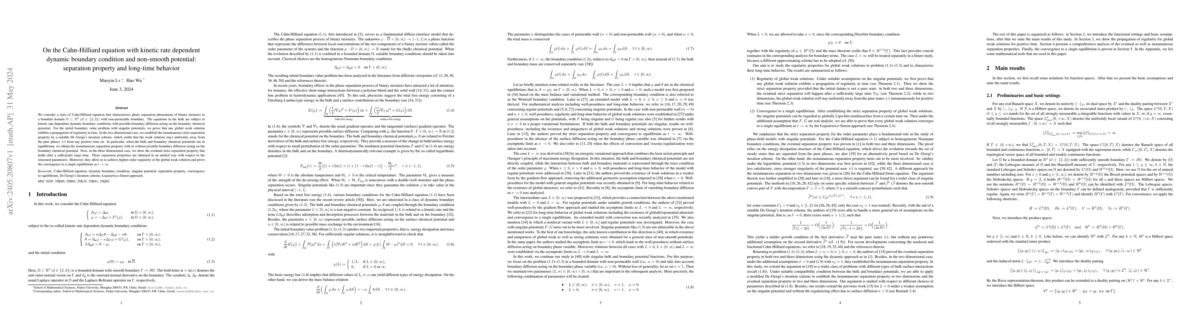 Thumbnail for On the Cahn-Hilliard equation with kinetic rate dependent dynamic
  boundary condition and non-smooth potential: separation property and
  long-time behavior