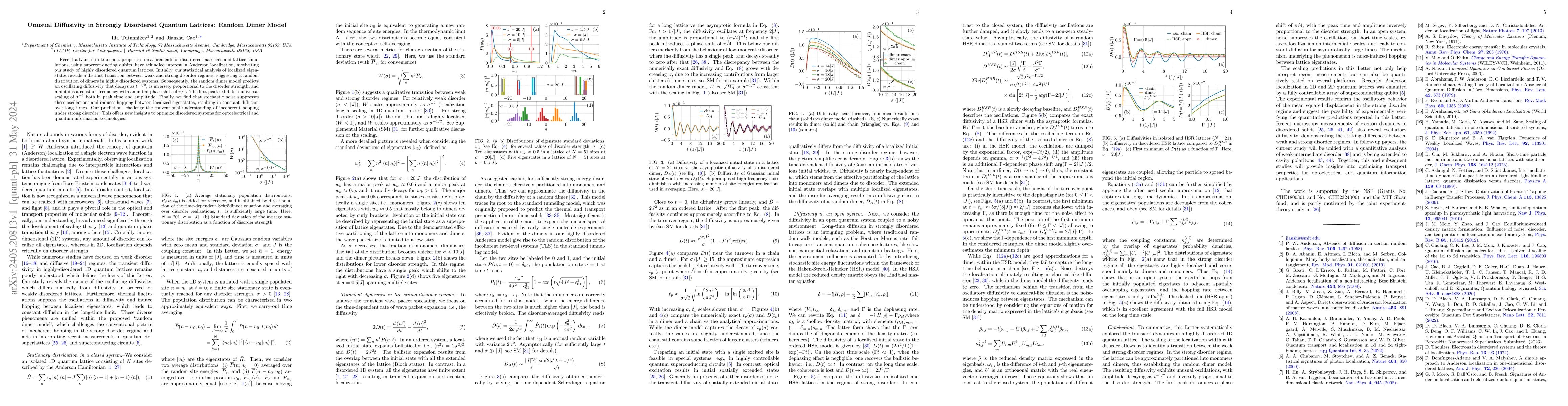 Thumbnail for Unusual Diffusivity in Strongly Disordered Quantum Lattices: Random
  Dimer Model