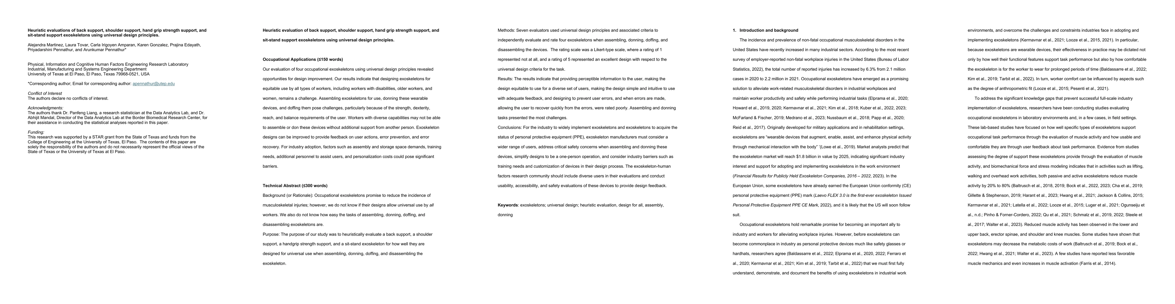 Thumbnail for Heuristic evaluations of back support, shoulder support, hand grip
  strength support, and sit-stand support exoskeletons using universal design
  principles