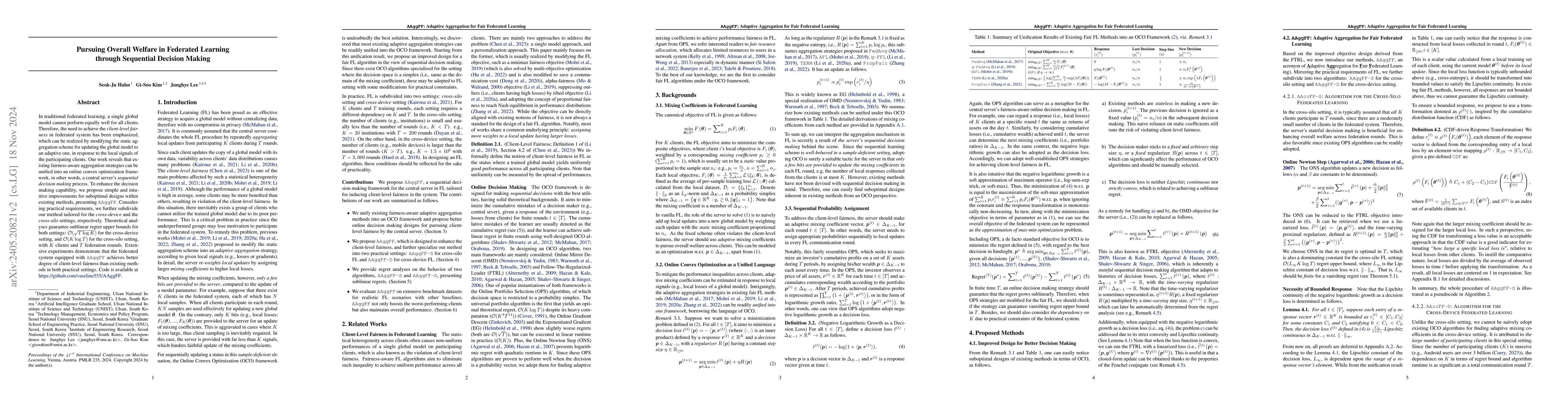 Thumbnail for Pursuing Overall Welfare in Federated Learning through Sequential
  Decision Making