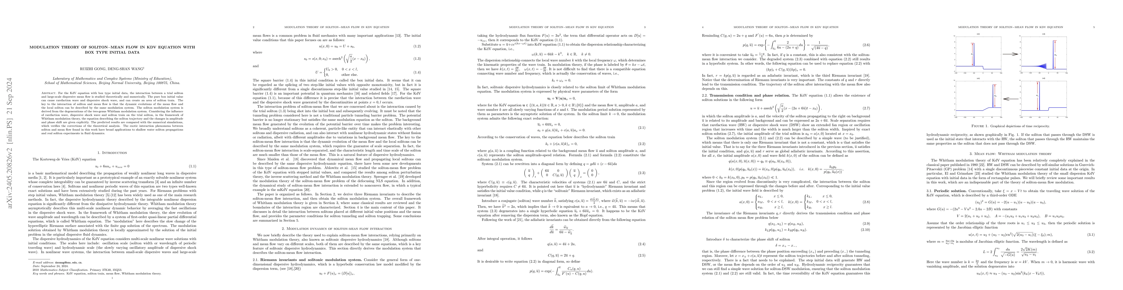 Thumbnail for Modulation theory of soliton-mean flow in KdV equation with box type
  initial data