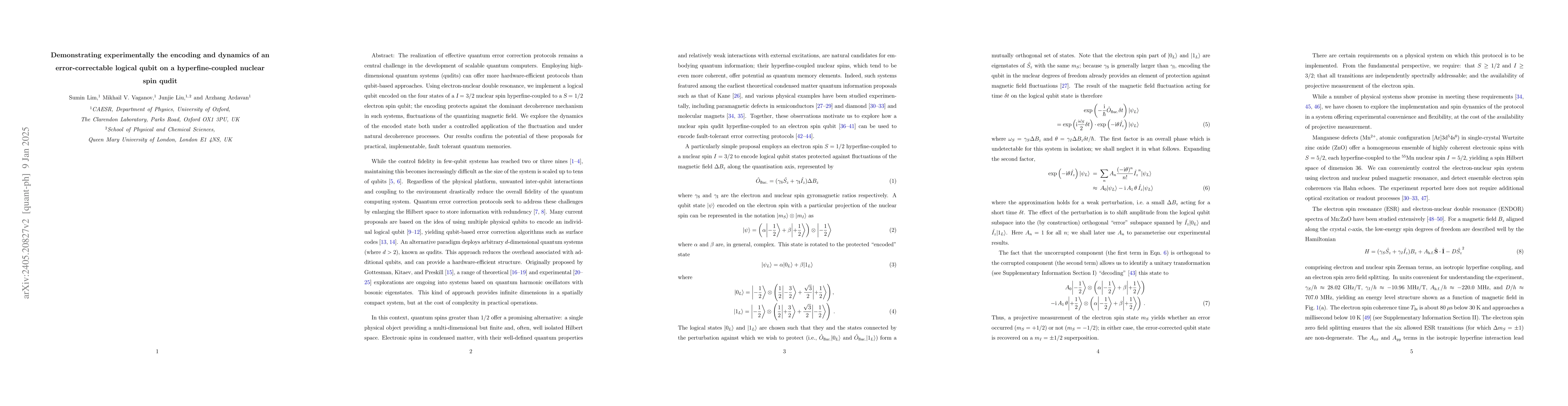 Thumbnail for Experimental demonstration of a fault-tolerant qubit encoded on a
  hyperfine-coupled qudit