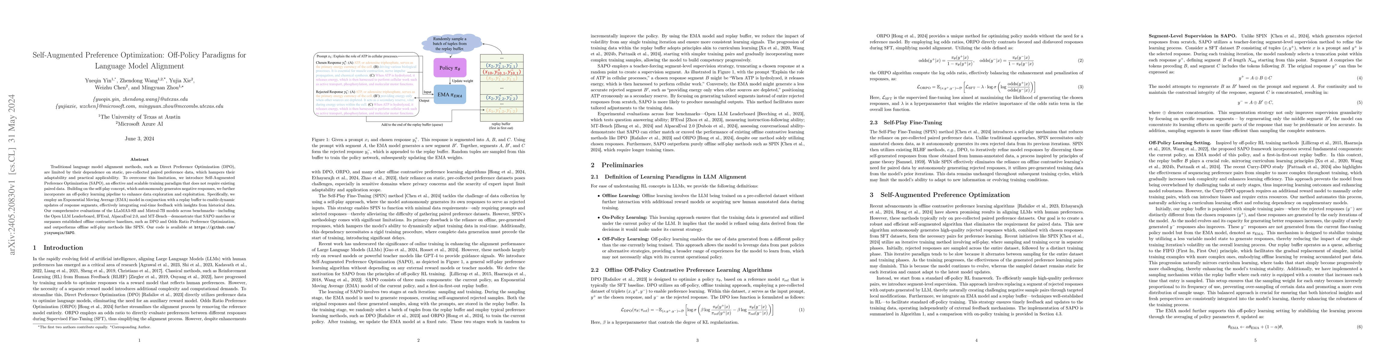 Thumbnail for Self-Augmented Preference Optimization: Off-Policy Paradigms for
  Language Model Alignment