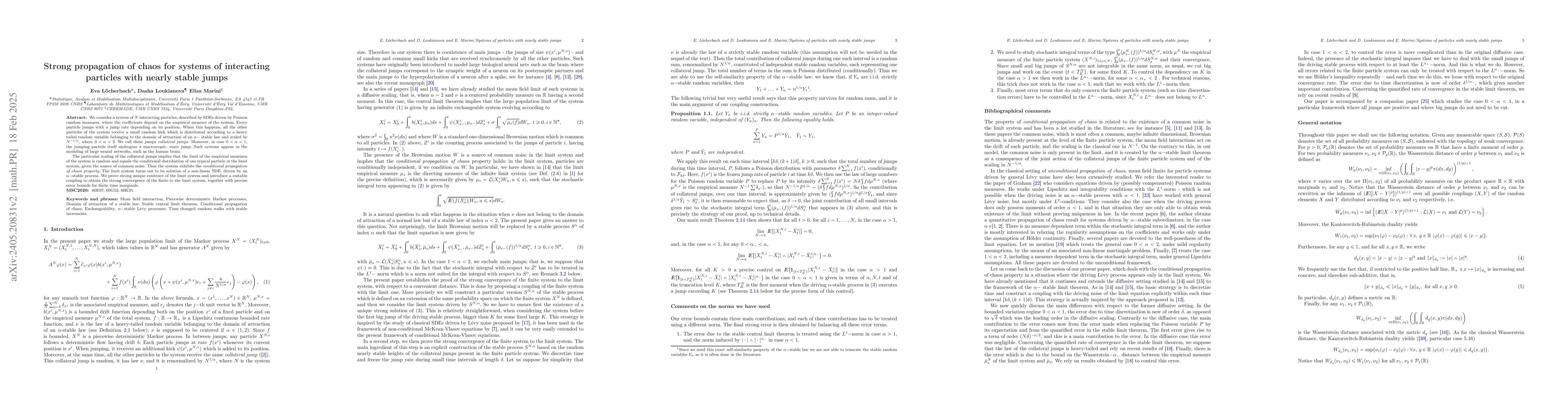 Thumbnail for Strong propagation of chaos for systems of interacting particles with
  nearly stable jumps