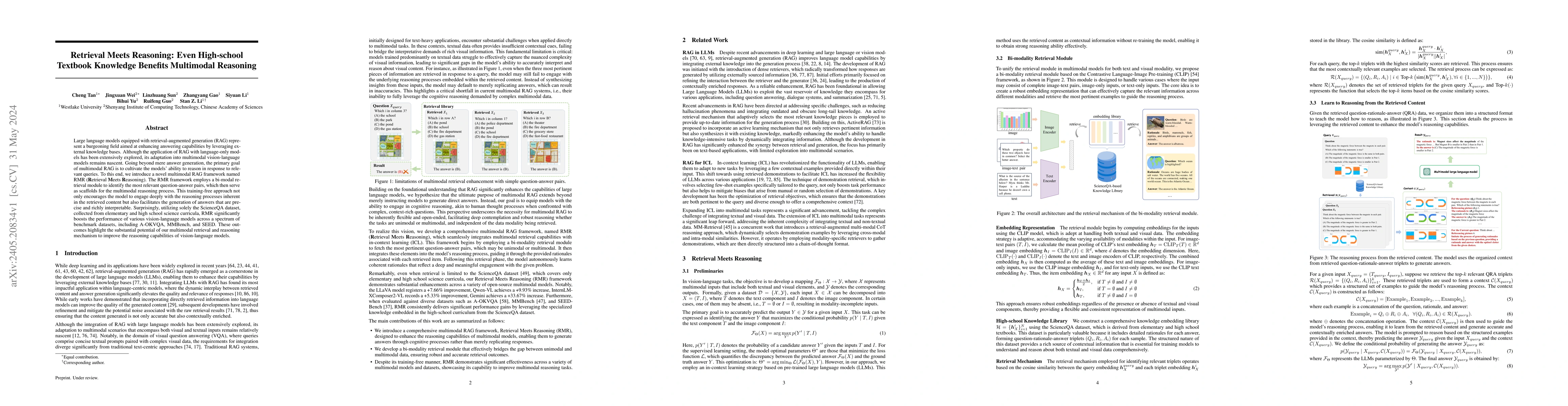 Thumbnail for Retrieval Meets Reasoning: Even High-school Textbook Knowledge Benefits
  Multimodal Reasoning
