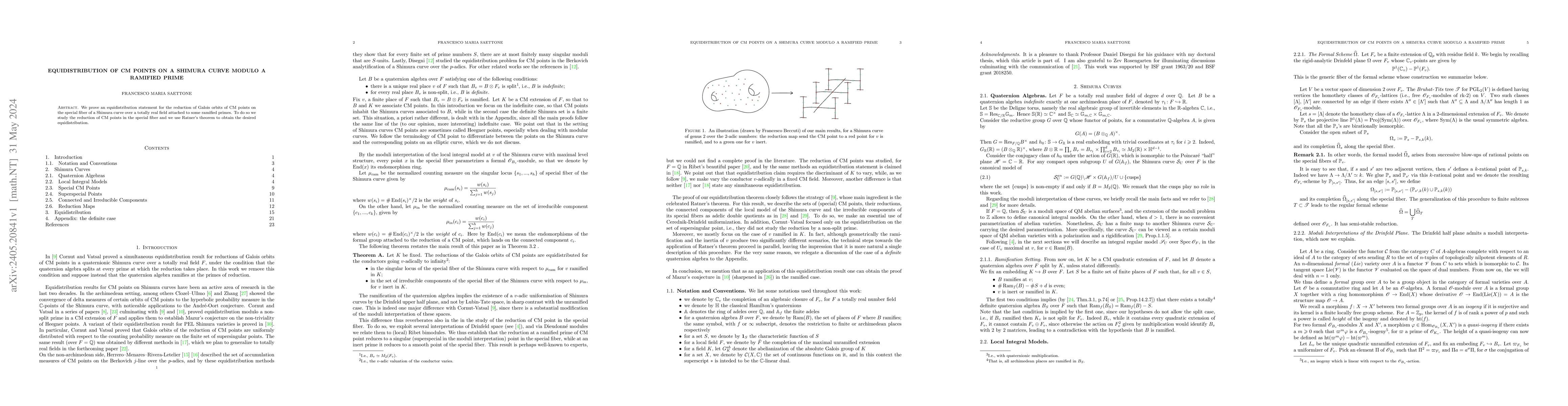 Thumbnail for Equidistribution of CM points on a Shimura Curve modulo a ramified prime