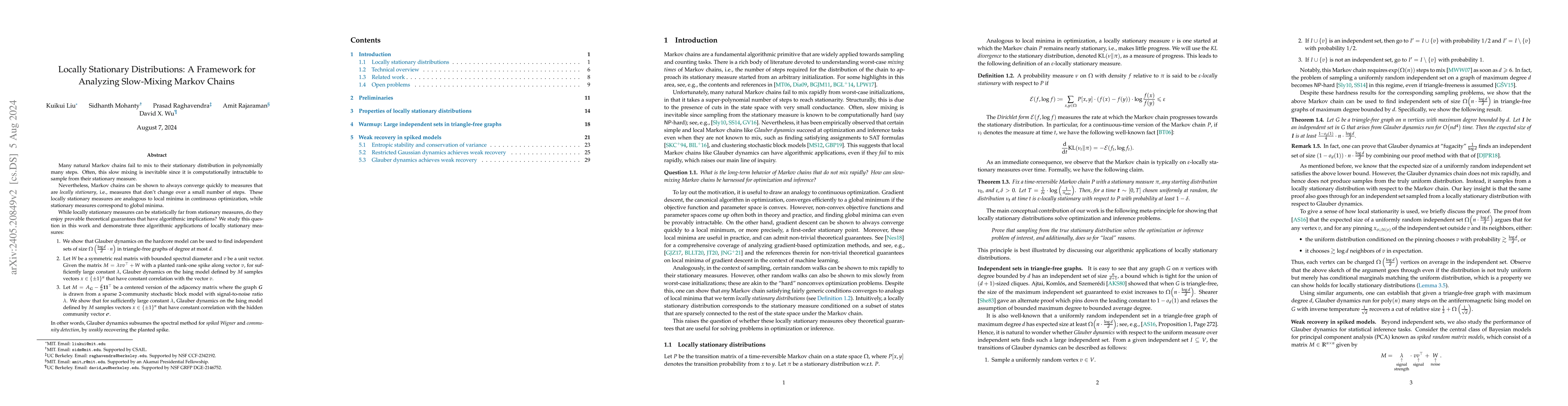 Thumbnail for Locally Stationary Distributions: A Framework for Analyzing Slow-Mixing
  Markov Chains