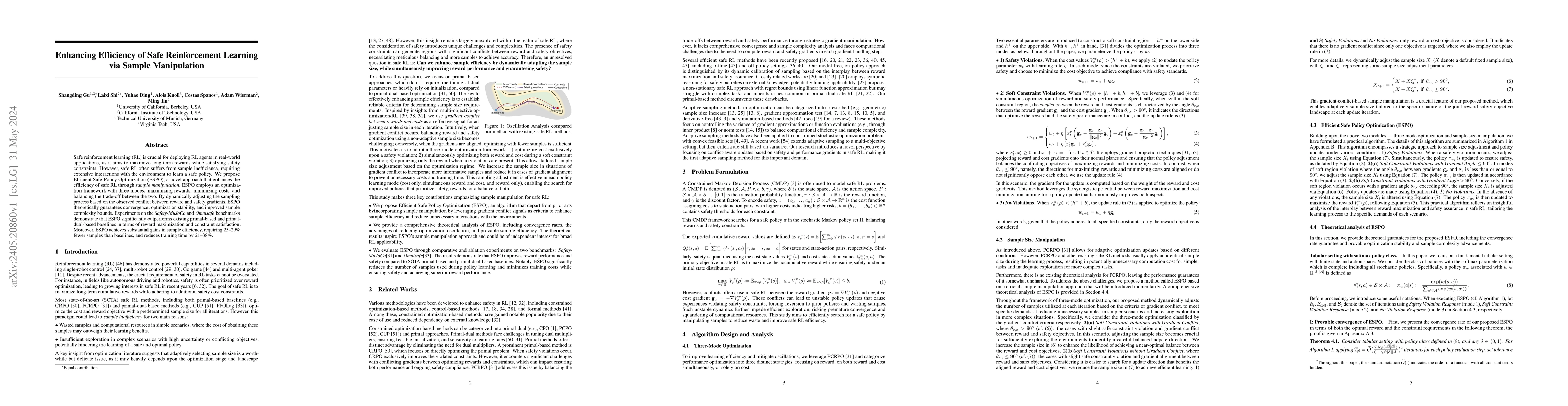 Thumbnail for Enhancing Efficiency of Safe Reinforcement Learning via Sample
  Manipulation
