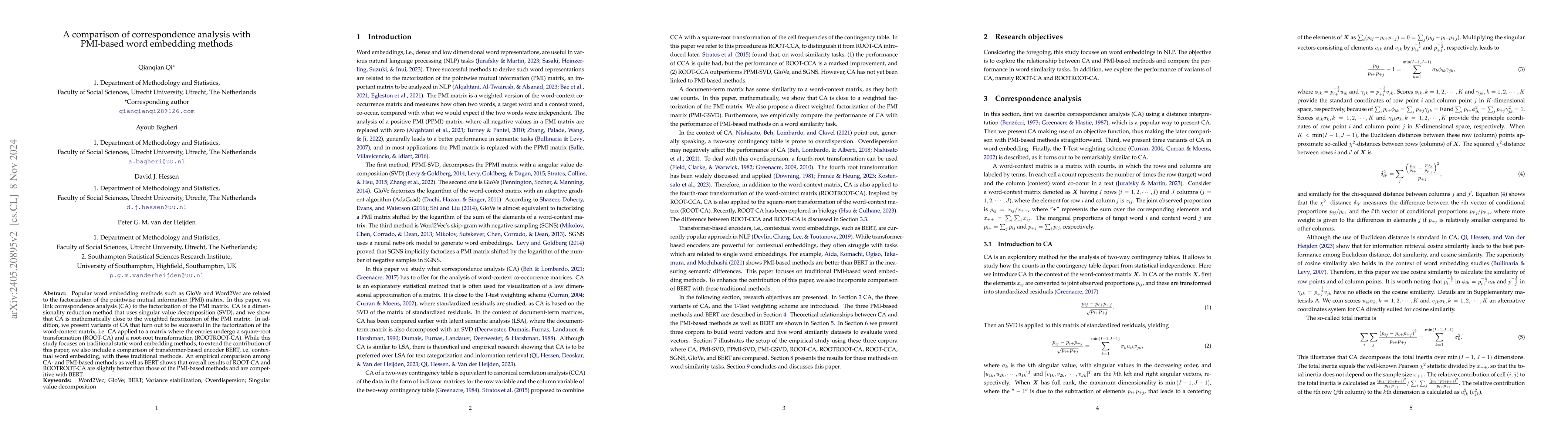 Thumbnail for A comparison of correspondence analysis with PMI-based word embedding
  methods