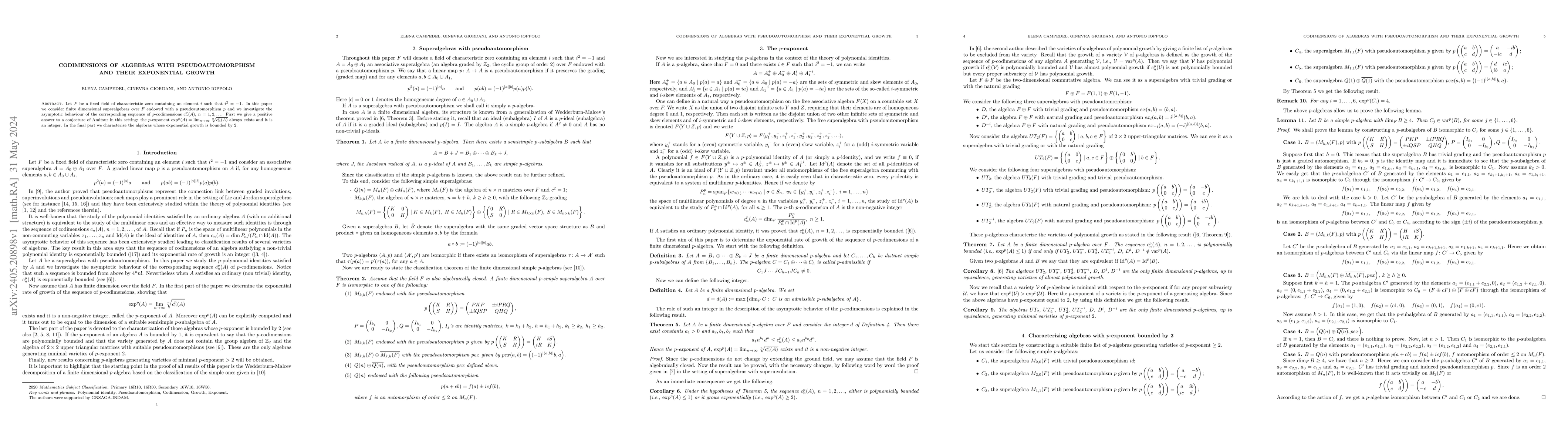 Thumbnail for Codimensions of algebras with pseudoautomorphism and their exponential
  growth