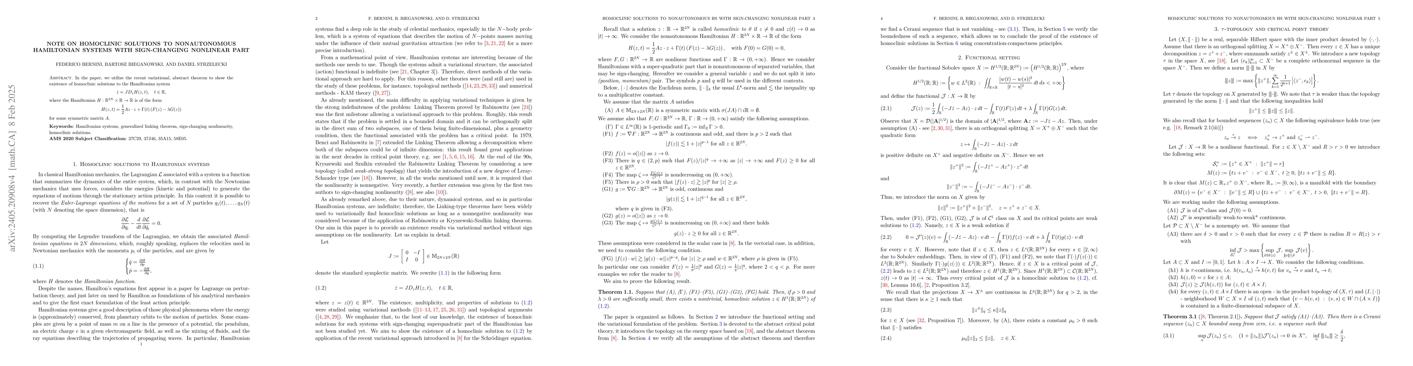 Thumbnail for Note on homoclinic solutions to nonautonomous Hamiltonian systems with
  sign-changing nonlinear part