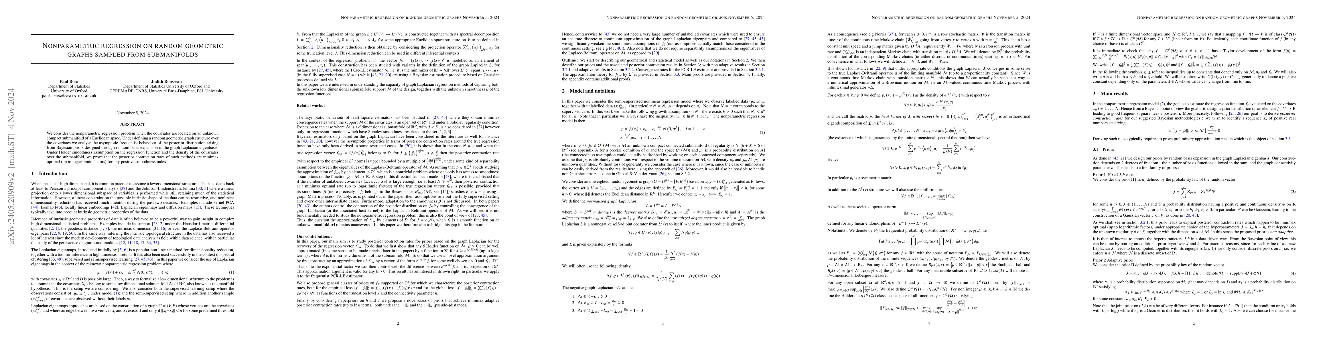 Thumbnail for Nonparametric regression on random geometric graphs sampled from
  submanifolds