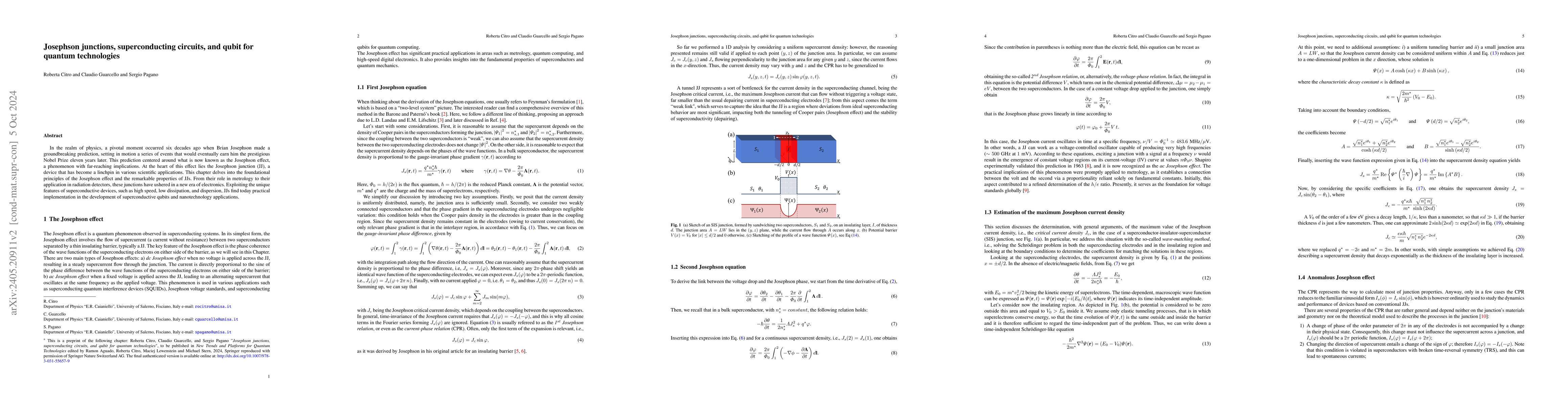 Thumbnail for Josephson junctions, superconducting circuits, and qubit for quantum
  technologies