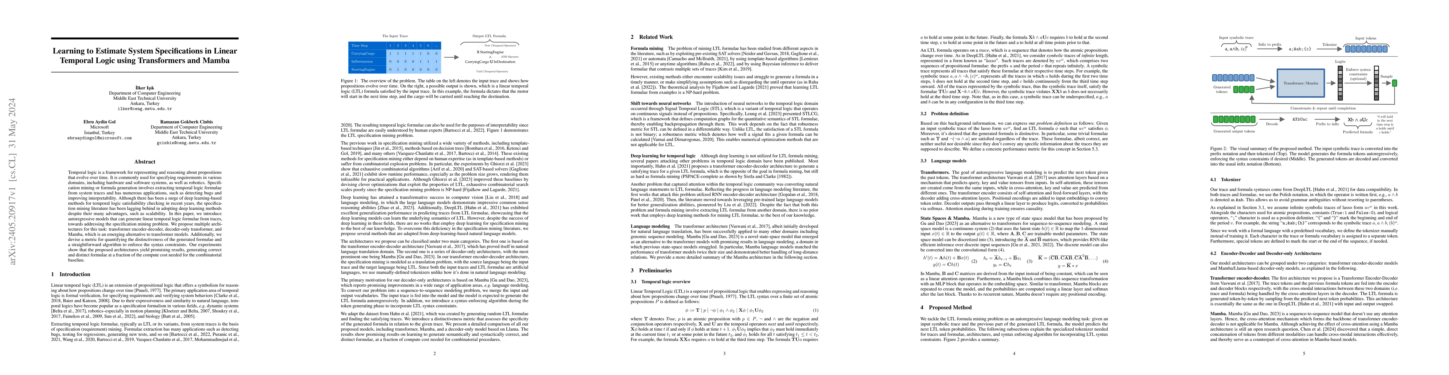 Thumbnail for Learning to Estimate System Specifications in Linear Temporal Logic
  using Transformers and Mamba