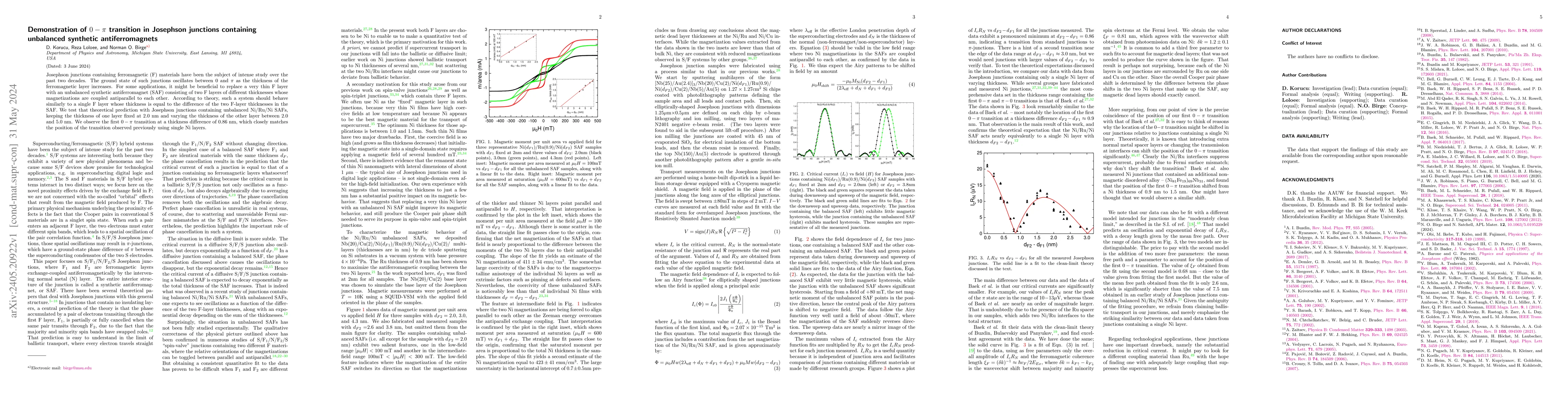Thumbnail for Demonstration of 0-pi transition in Josephson junctions containing
  unbalanced synthetic antiferromagnets