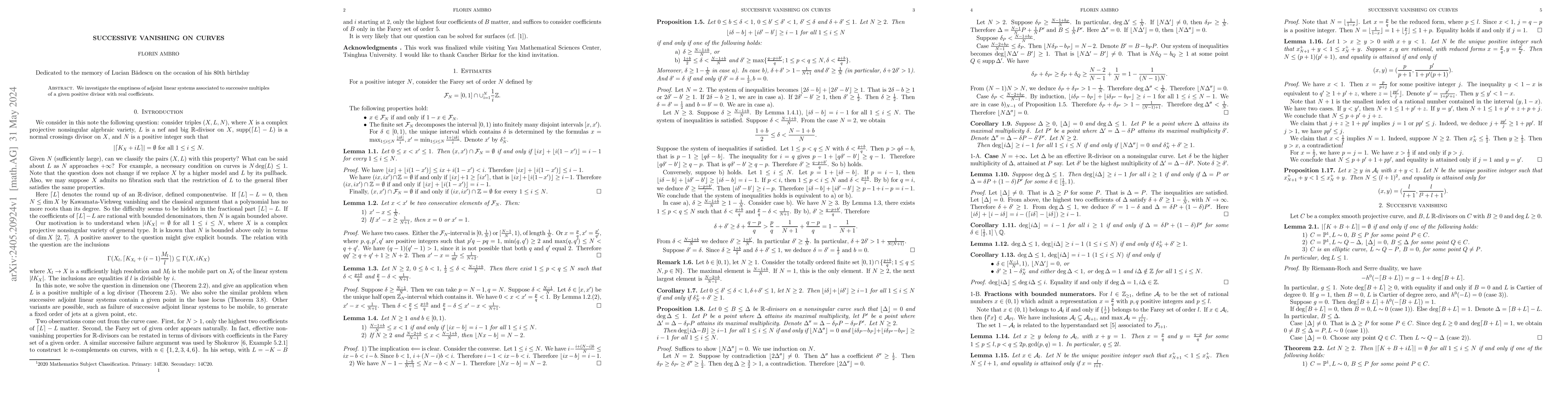Thumbnail for Successive vanishing on curves