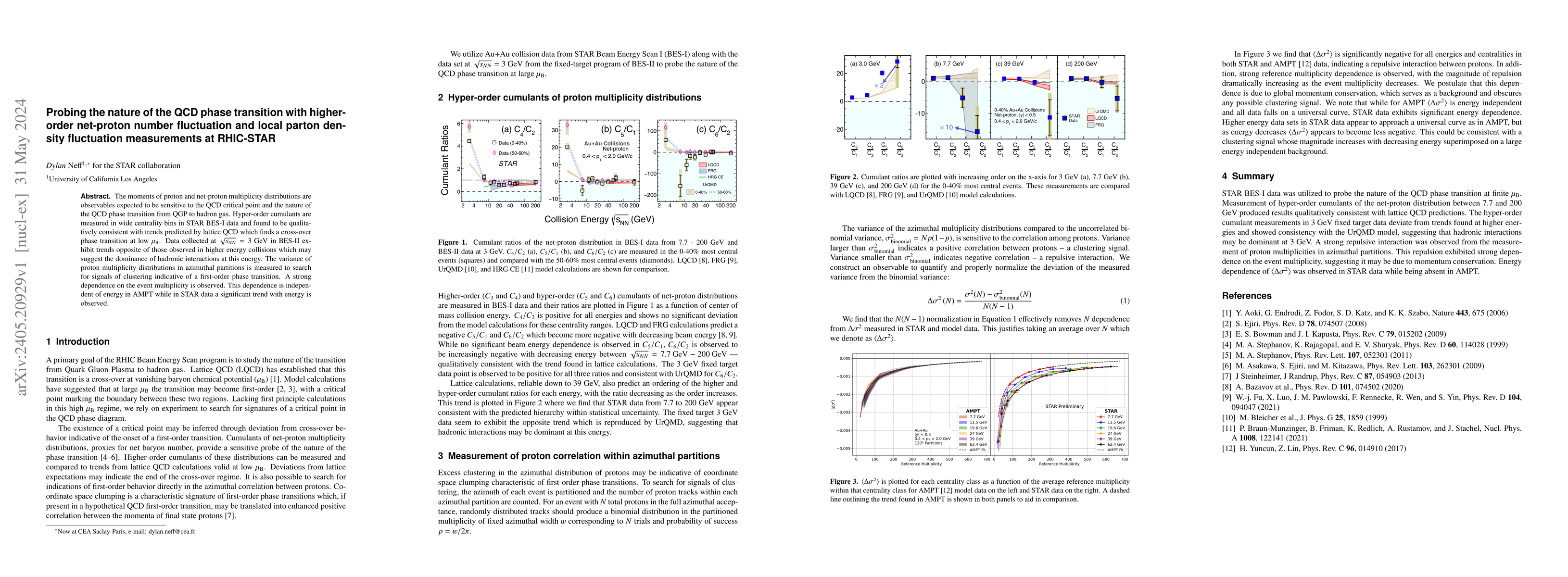 Thumbnail for Probing the nature of the QCD phase transition with higher-order
  net-proton number fluctuation and local parton density fluctuation
  measurements at RHIC-STAR