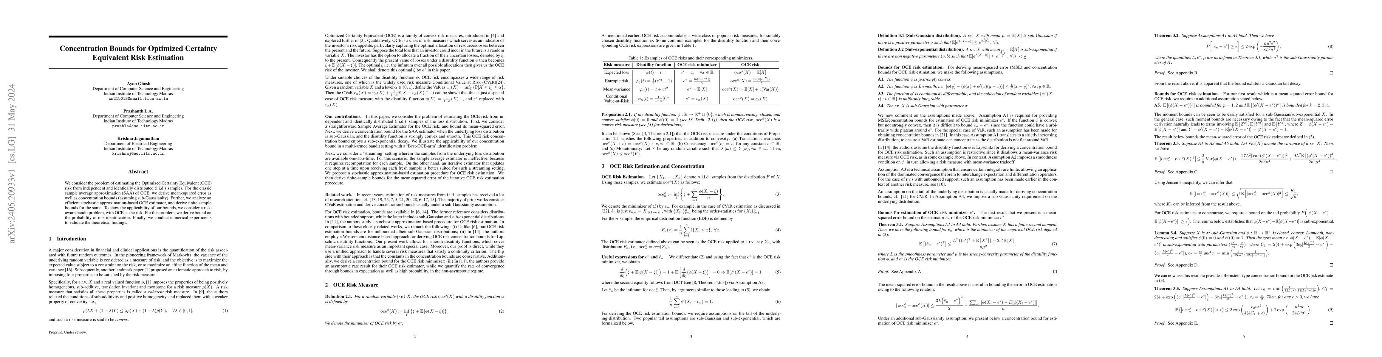 Thumbnail for Concentration Bounds for Optimized Certainty Equivalent Risk Estimation