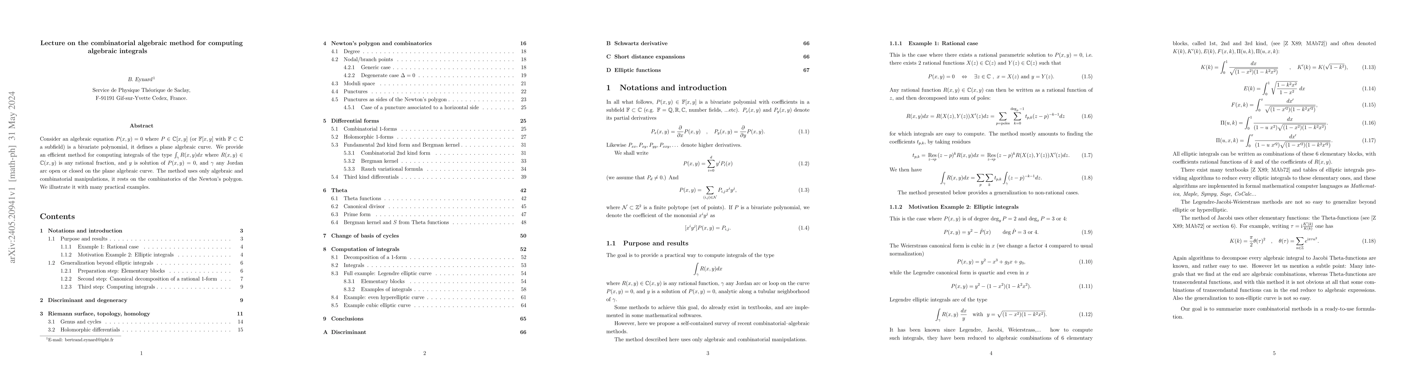 Thumbnail for Lecture on the combinatorial algebraic method for computing algebraic
  integrals