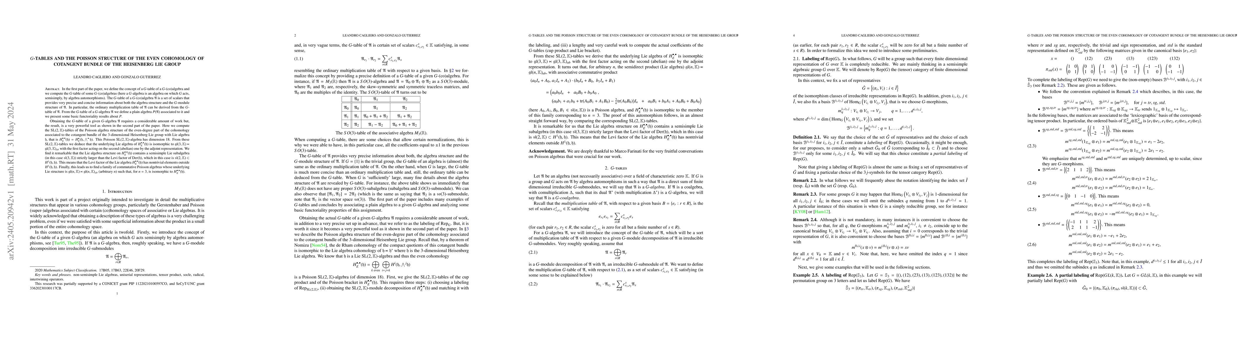 Thumbnail for $G$-tables and the Poisson structure of the even cohomology of cotangent
  bundle of the Heisenberg Lie group