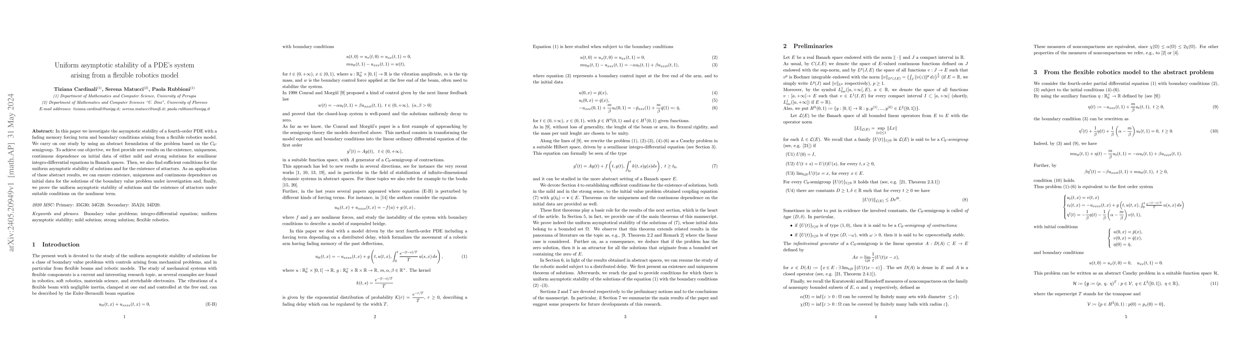Thumbnail for Uniform asymptotic stability of a PDE's system arising from a flexible
  robotics model