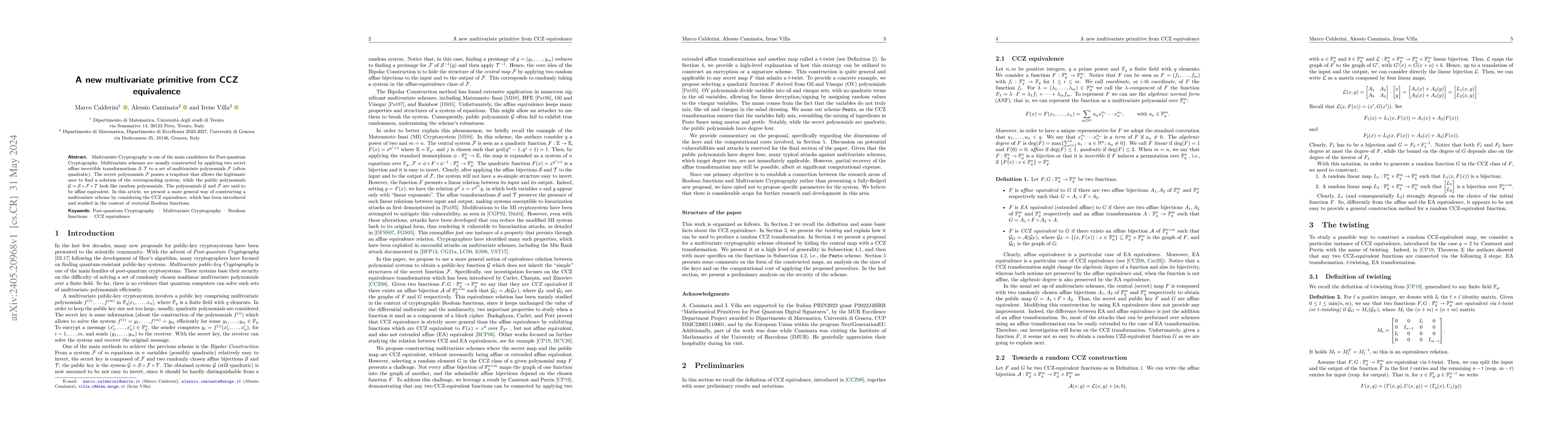 Thumbnail for A new multivariate primitive from CCZ equivalence