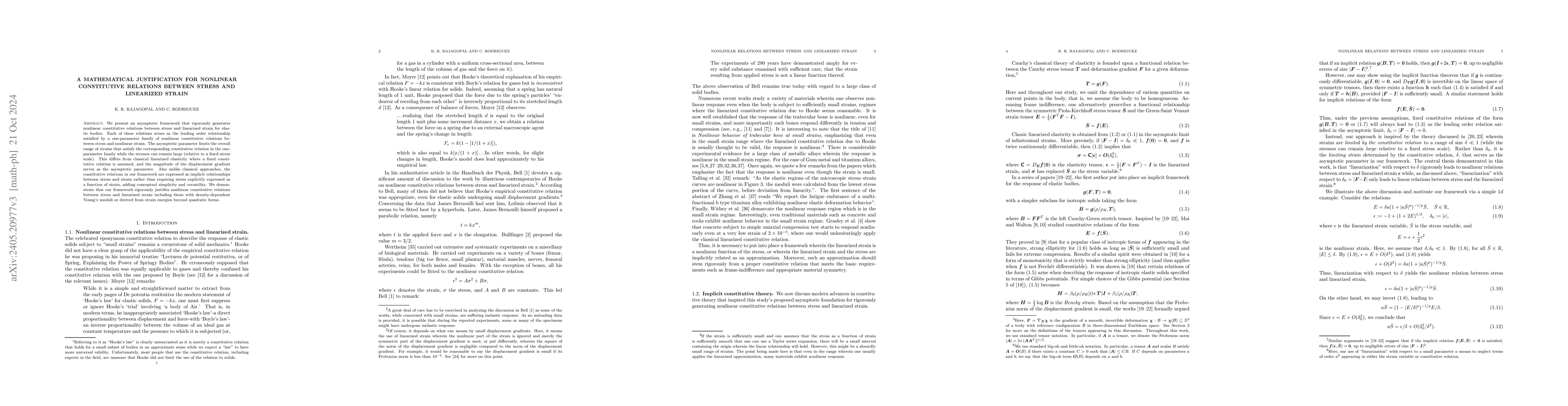 Thumbnail for A mathematical justification for nonlinear constitutive relations
  between stress and linearized strain