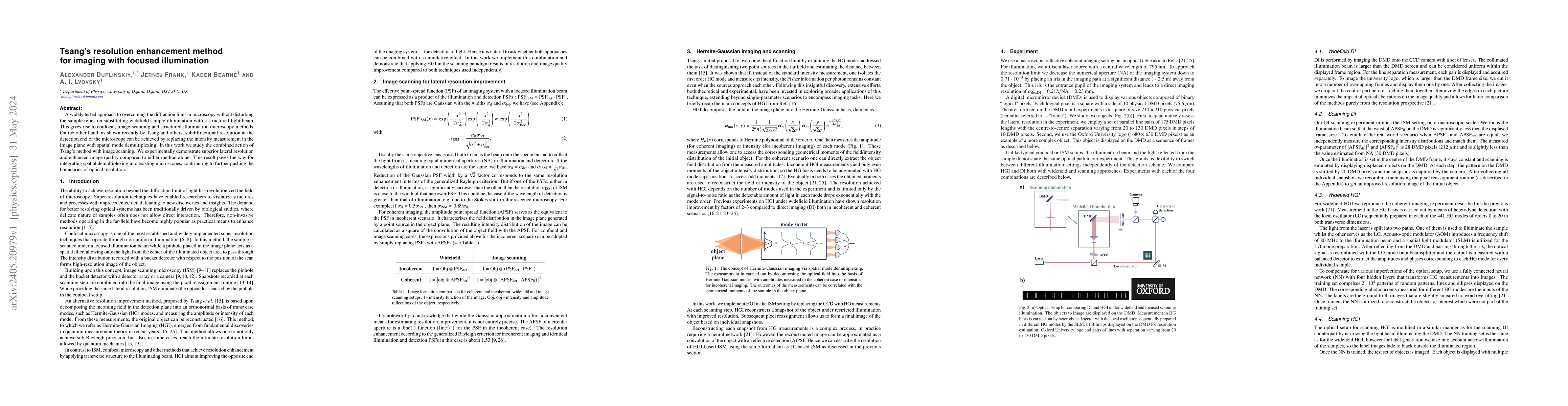 Thumbnail for Tsang's resolution enhancement method for imaging with focused
  illumination