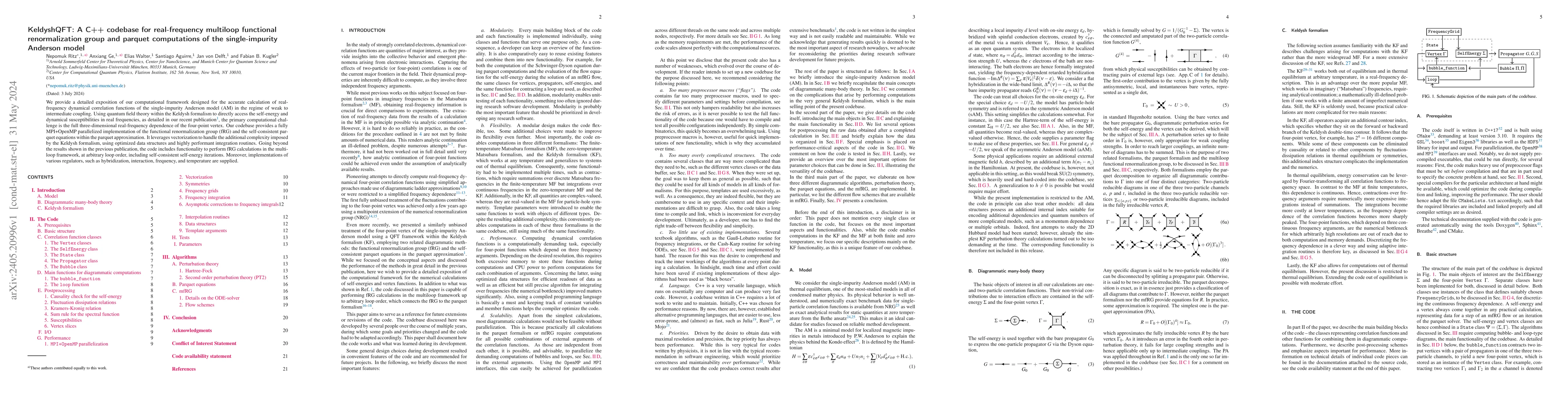Thumbnail for KeldyshQFT: A C++ codebase for real-frequency multiloop functional
  renormalization group and parquet computations of the single-impurity
  Anderson model