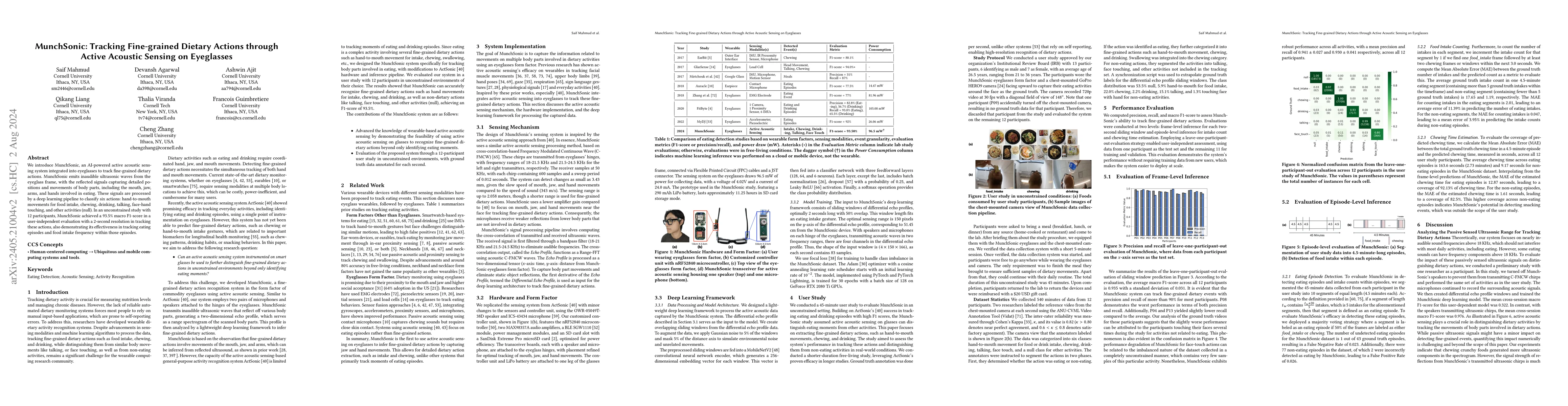 Thumbnail for MunchSonic: Tracking Fine-grained Dietary Actions through Active
  Acoustic Sensing on Eyeglasses