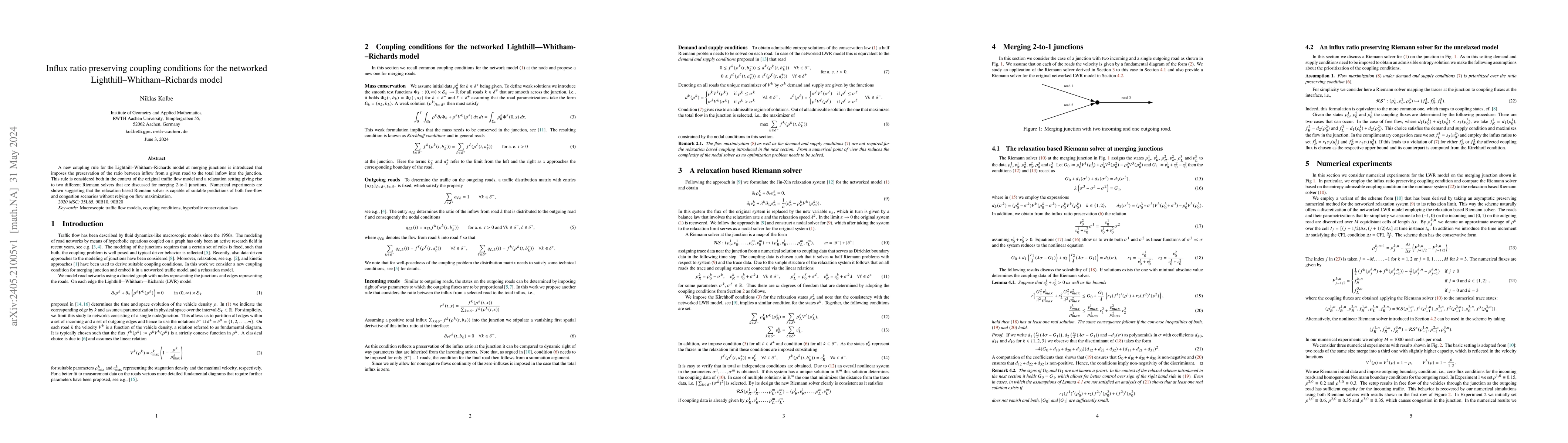 Thumbnail for Influx ratio preserving coupling conditions for the networked
  Lighthill-Whitham-Richards model