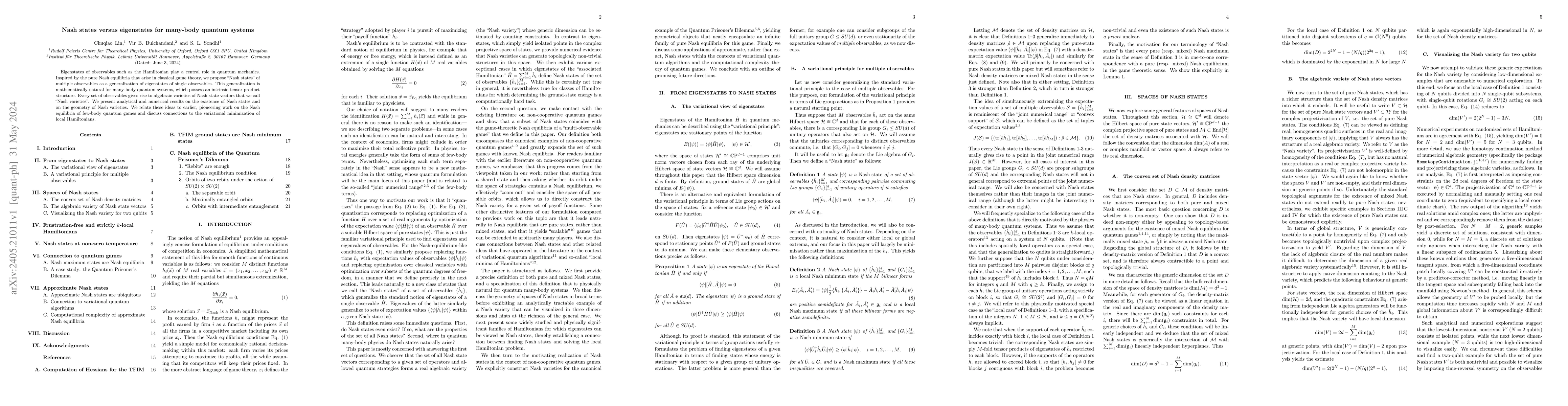 Thumbnail for Nash states versus eigenstates for many-body quantum systems