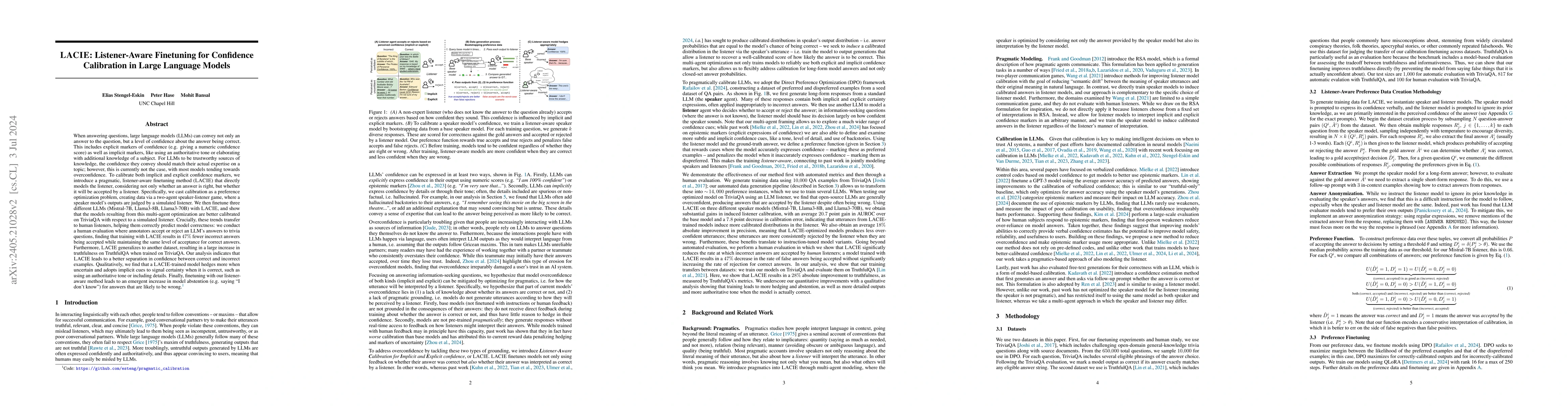 Thumbnail for LACIE: Listener-Aware Finetuning for Confidence Calibration in Large
  Language Models