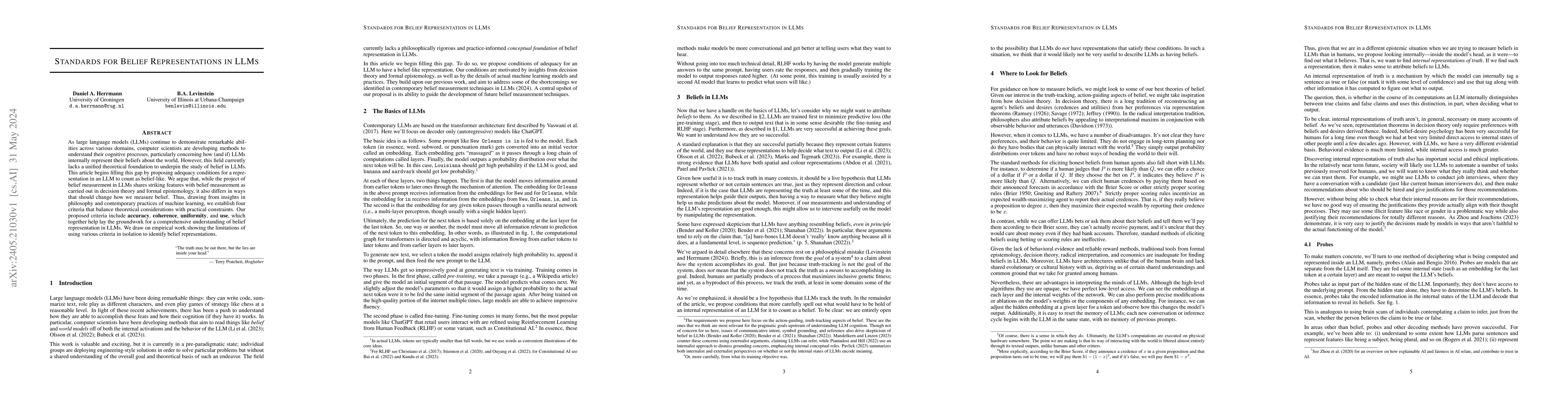 Thumbnail for Standards for Belief Representations in LLMs