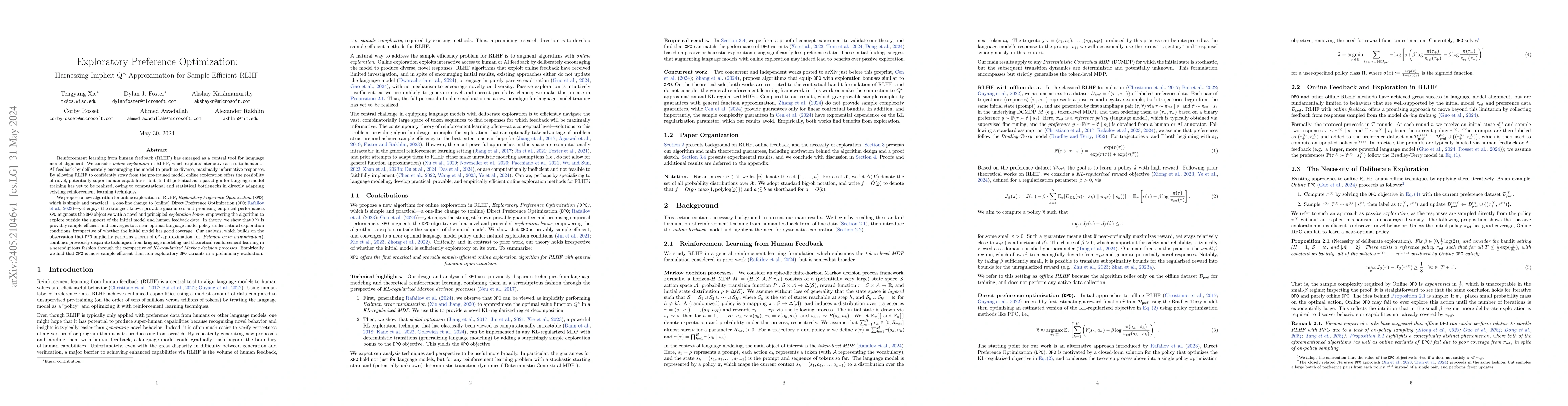 Thumbnail for Exploratory Preference Optimization: Harnessing Implicit
  Q*-Approximation for Sample-Efficient RLHF