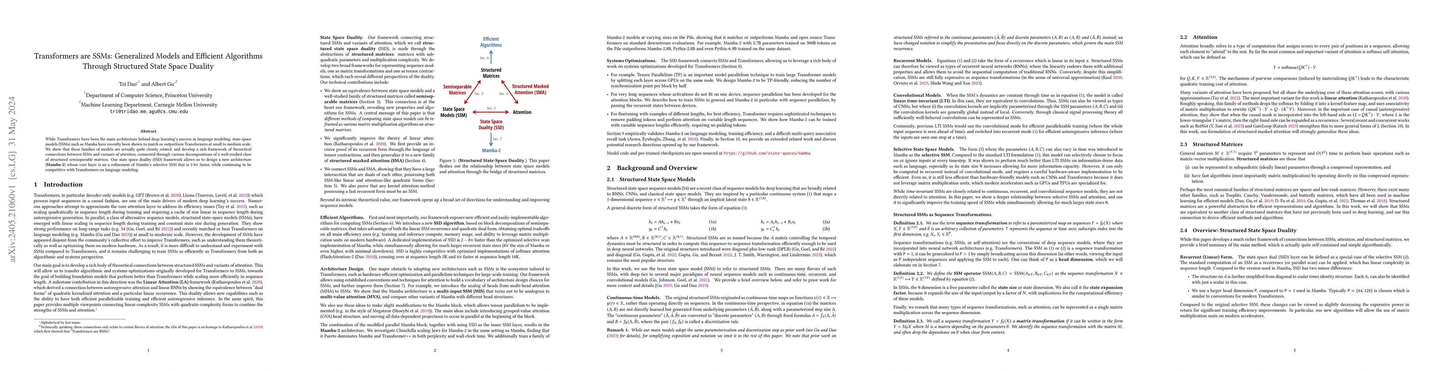 Thumbnail for Transformers are SSMs: Generalized Models and Efficient Algorithms
  Through Structured State Space Duality