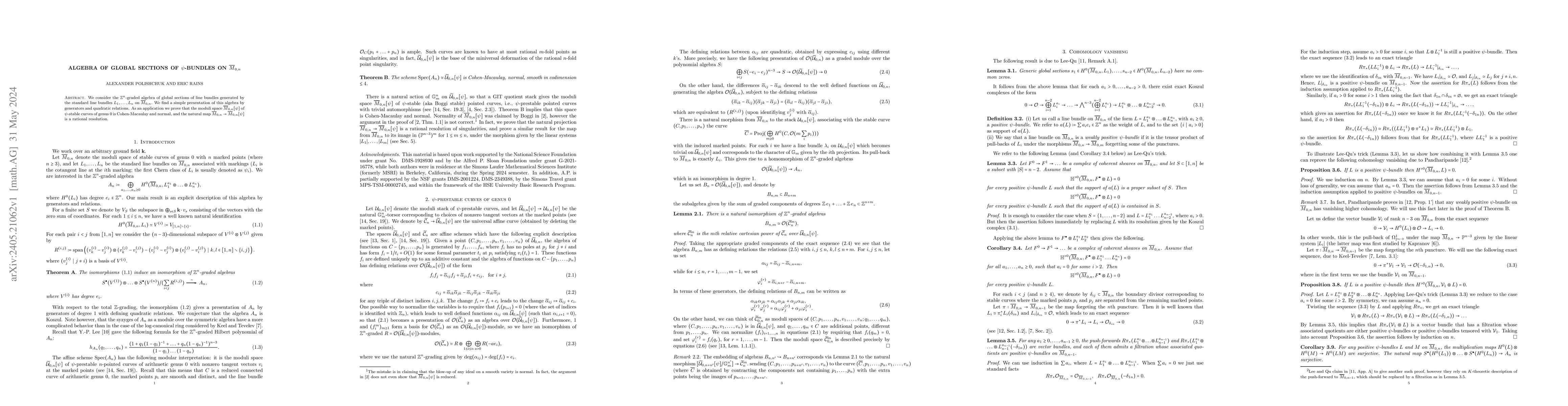 Thumbnail for Algebra of global sections of $\psi$-bundles on $\bar{M}_{0,n}$