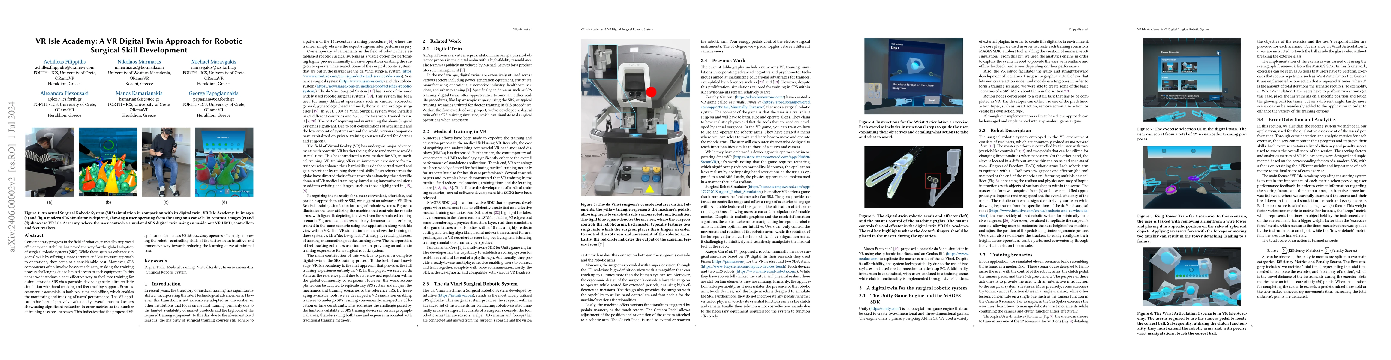 Thumbnail for VR Isle Academy: A VR Digital Twin Approach for Robotic Surgical Skill
  Development