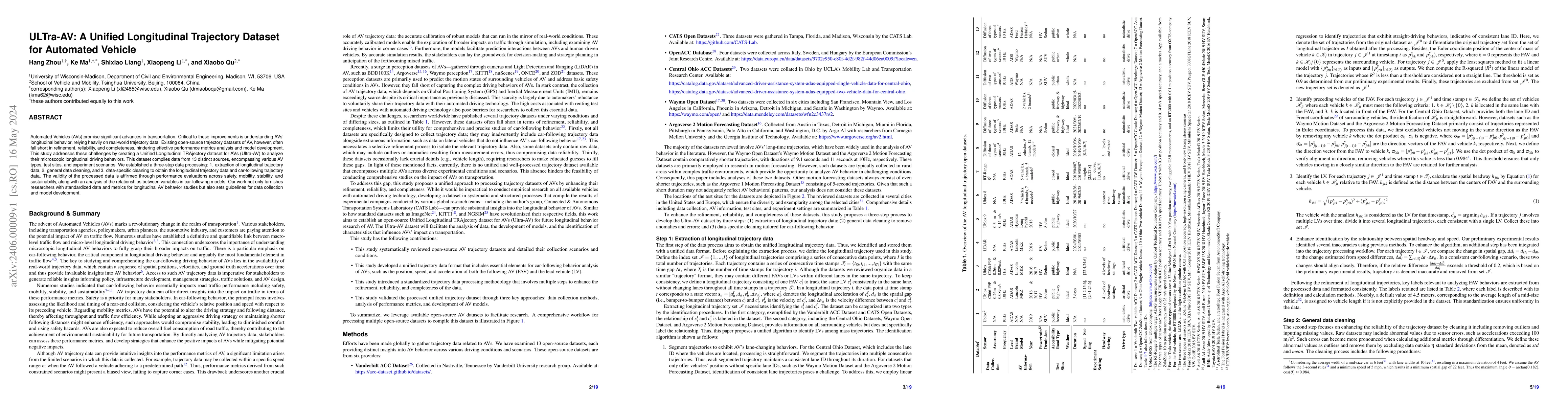 Thumbnail for ULTra-AV: A Unified Longitudinal Trajectory Dataset for Automated
  Vehicle