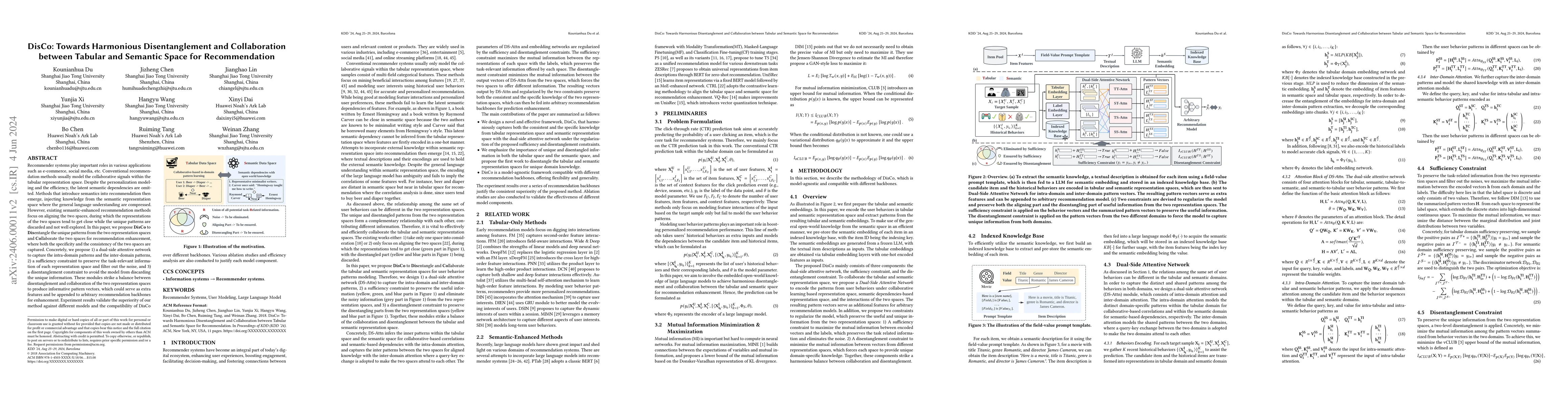 Thumbnail for DisCo: Towards Harmonious Disentanglement and Collaboration between
  Tabular and Semantic Space for Recommendation