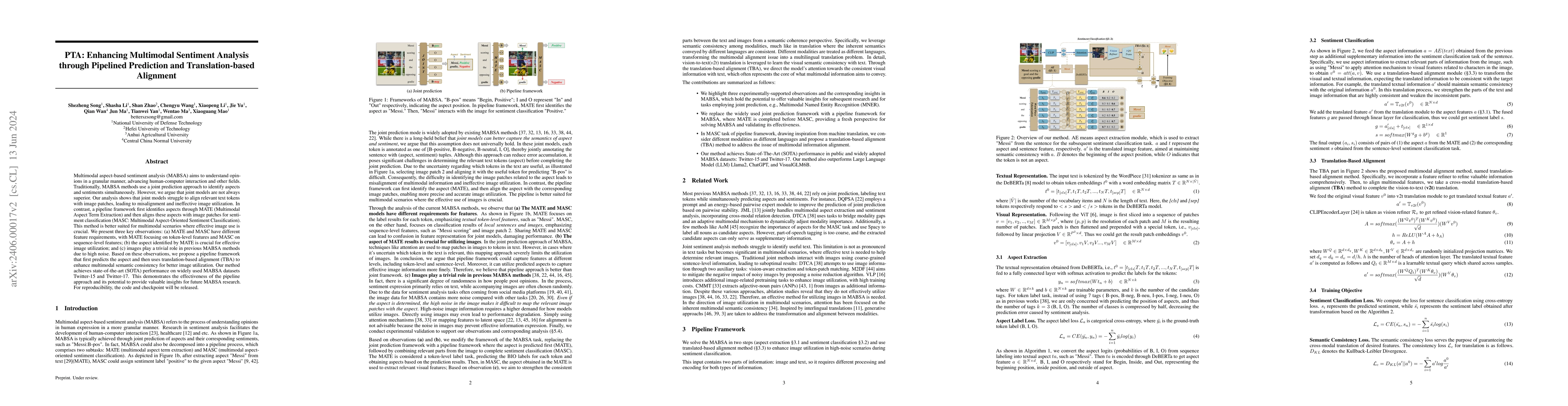 Thumbnail for PTA: Enhancing Multimodal Sentiment Analysis through Pipelined
  Prediction and Translation-based Alignment
