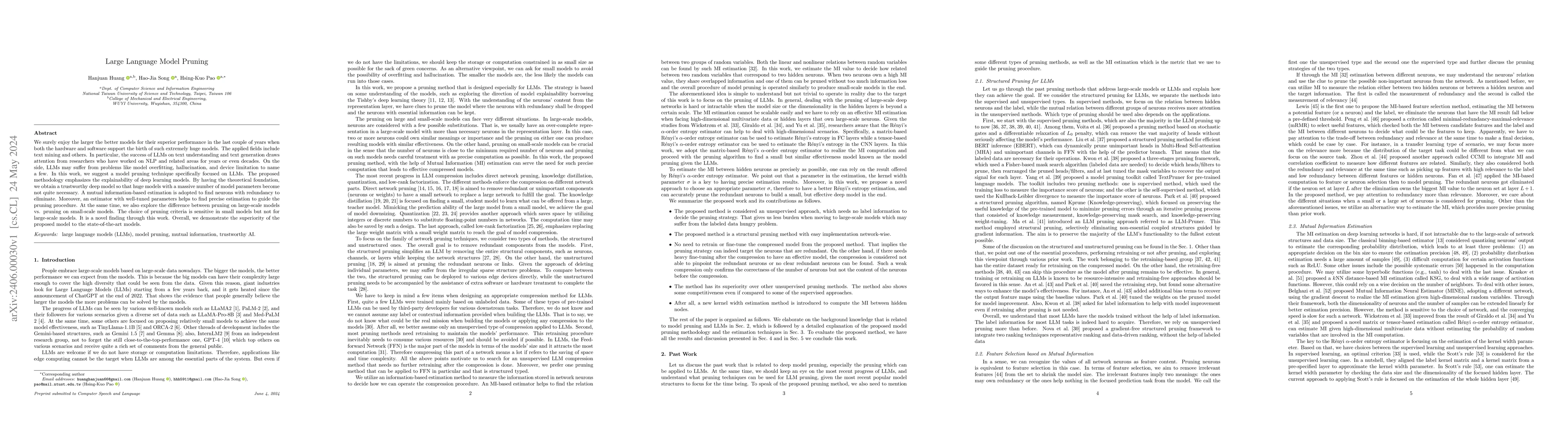 Thumbnail for Large Language Model Pruning