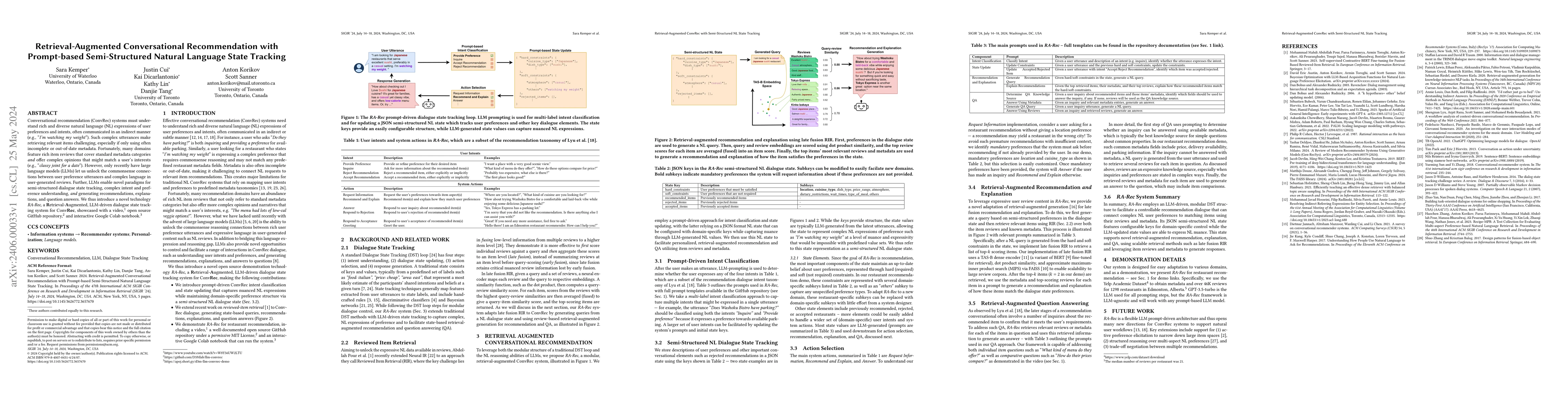 Thumbnail for Retrieval-Augmented Conversational Recommendation with Prompt-based
  Semi-Structured Natural Language State Tracking