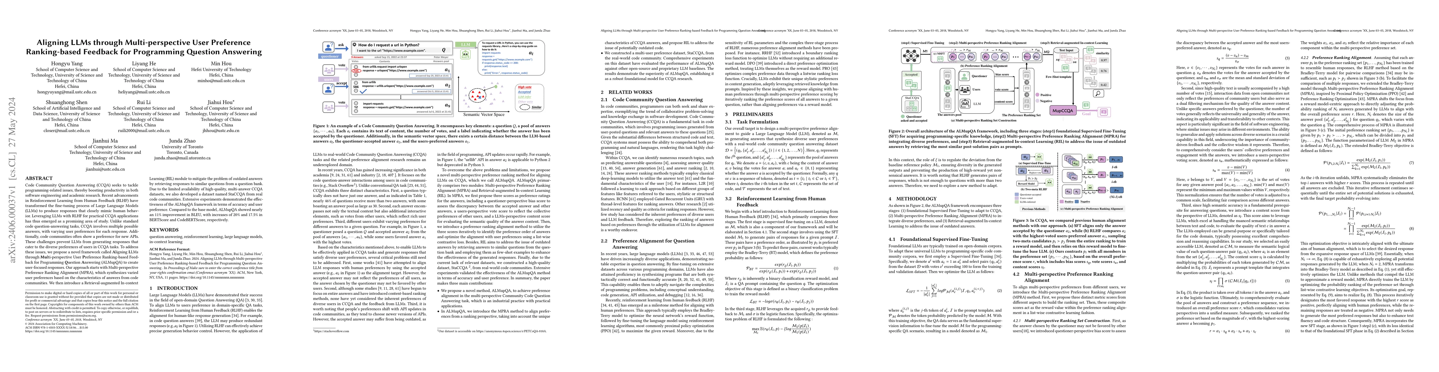 Thumbnail for Aligning LLMs through Multi-perspective User Preference Ranking-based
  Feedback for Programming Question Answering