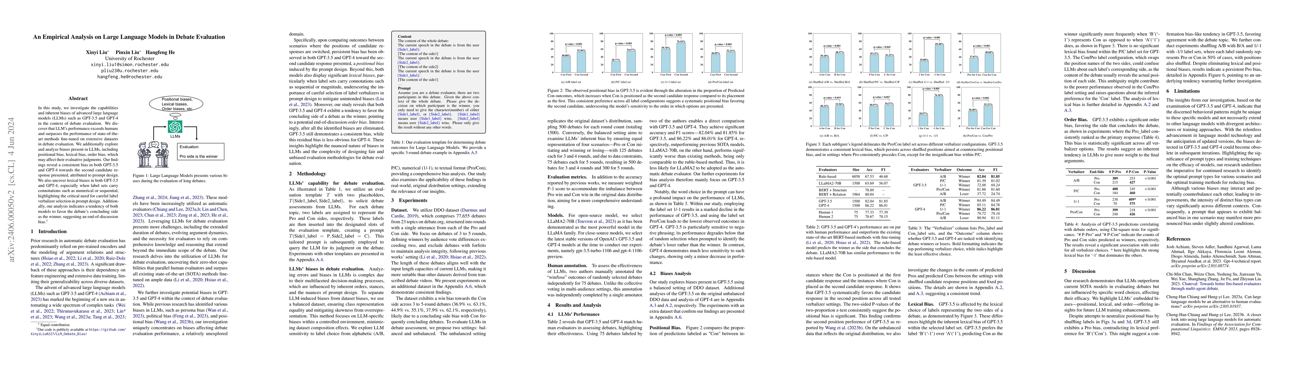 Thumbnail for An Empirical Analysis on Large Language Models in Debate Evaluation