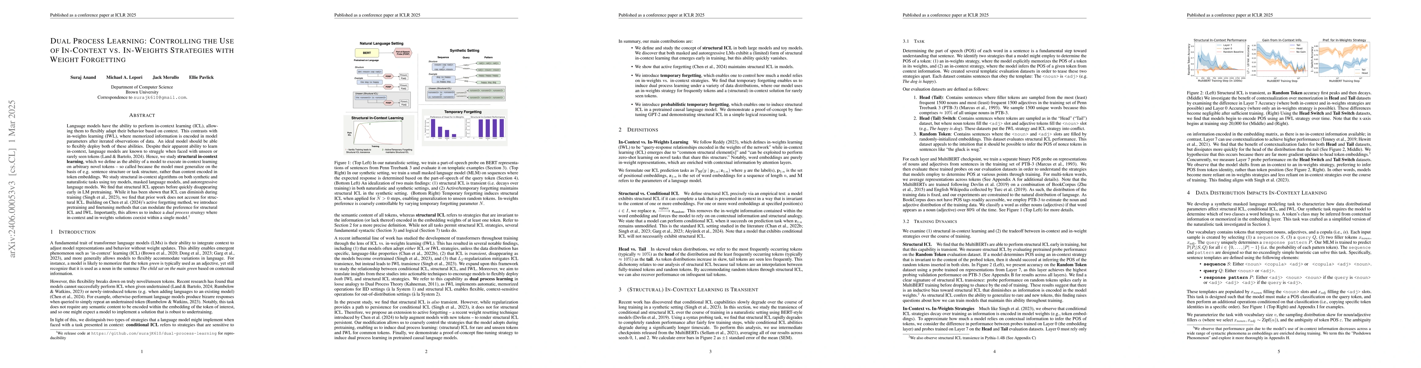 Thumbnail for Dual Process Learning: Controlling Use of In-Context vs. In-Weights
  Strategies with Weight Forgetting