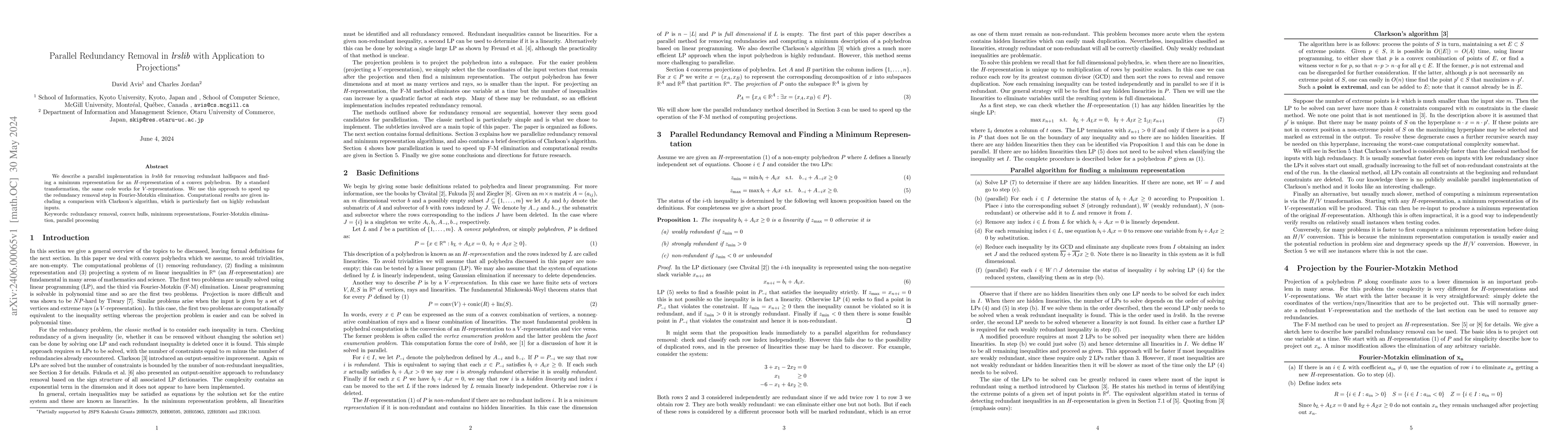 Thumbnail for Parallel Redundancy Removal in lrslib with Application to Projections