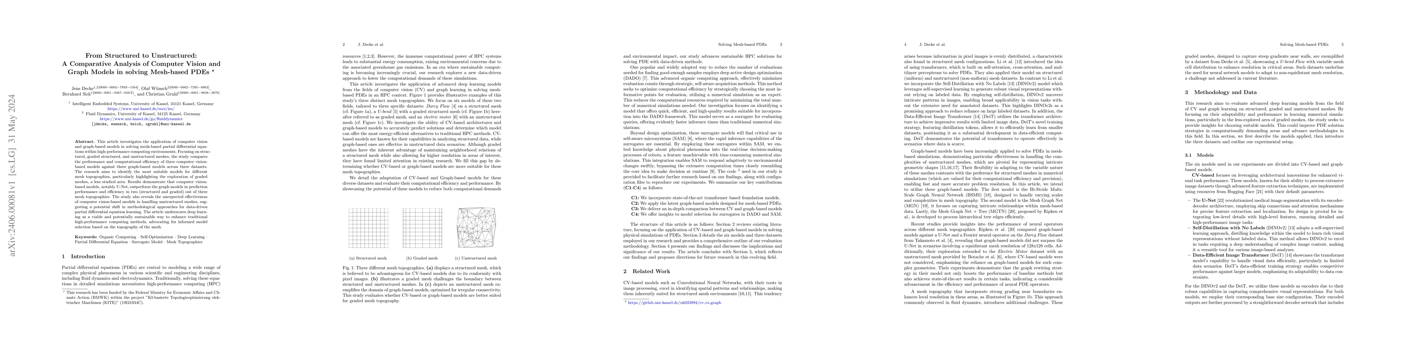 Thumbnail for From Structured to Unstructured:A Comparative Analysis of Computer
  Vision and Graph Models in solving Mesh-based PDEs